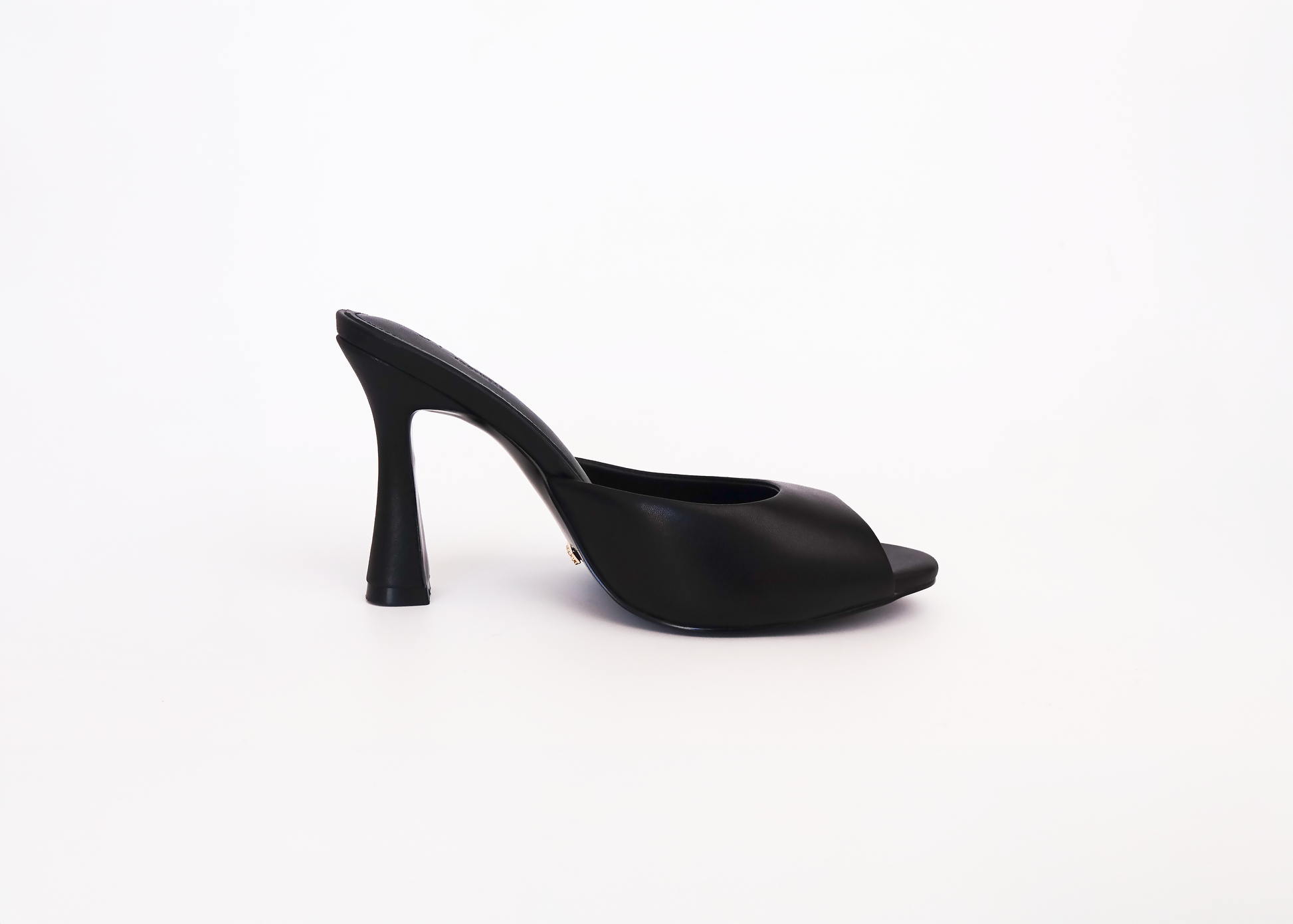 Black high-heeled shoe on a white background