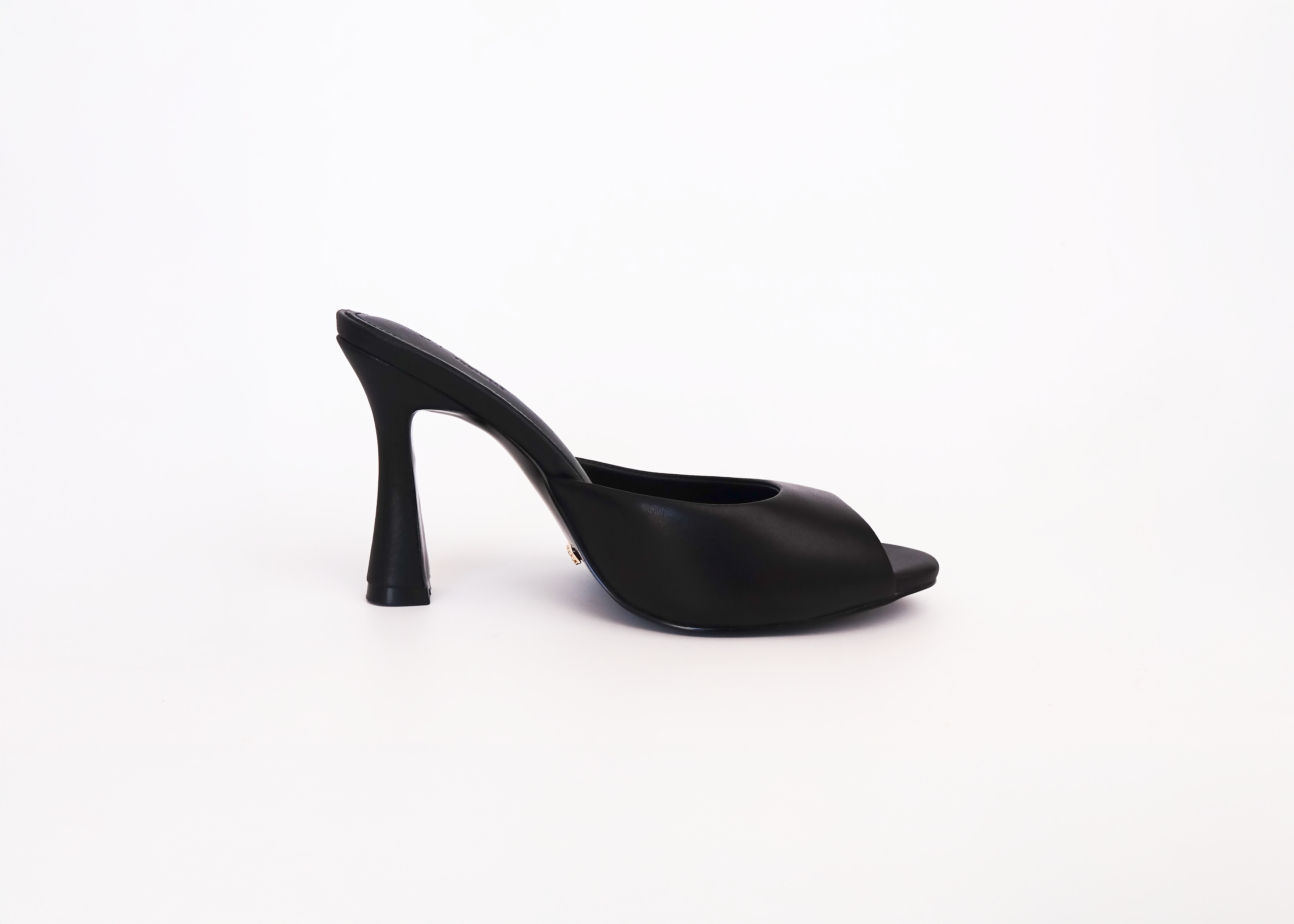 Black high-heeled shoe on a white background
